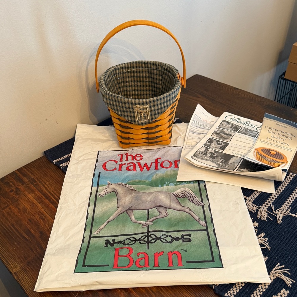 1998 Longaberger The Crawford Barn Basket w/ Protector, Liner, & Original Bag